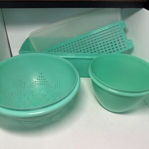 VTG Tupperware Lot 3 Crisp It Bowl 679 Colander 339 Crisper 782 Jadeite Green